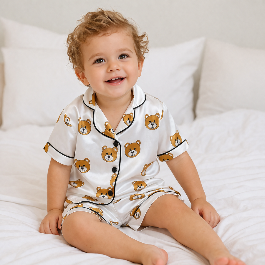 Pyjama Satin Enfant — Motif Renards Court