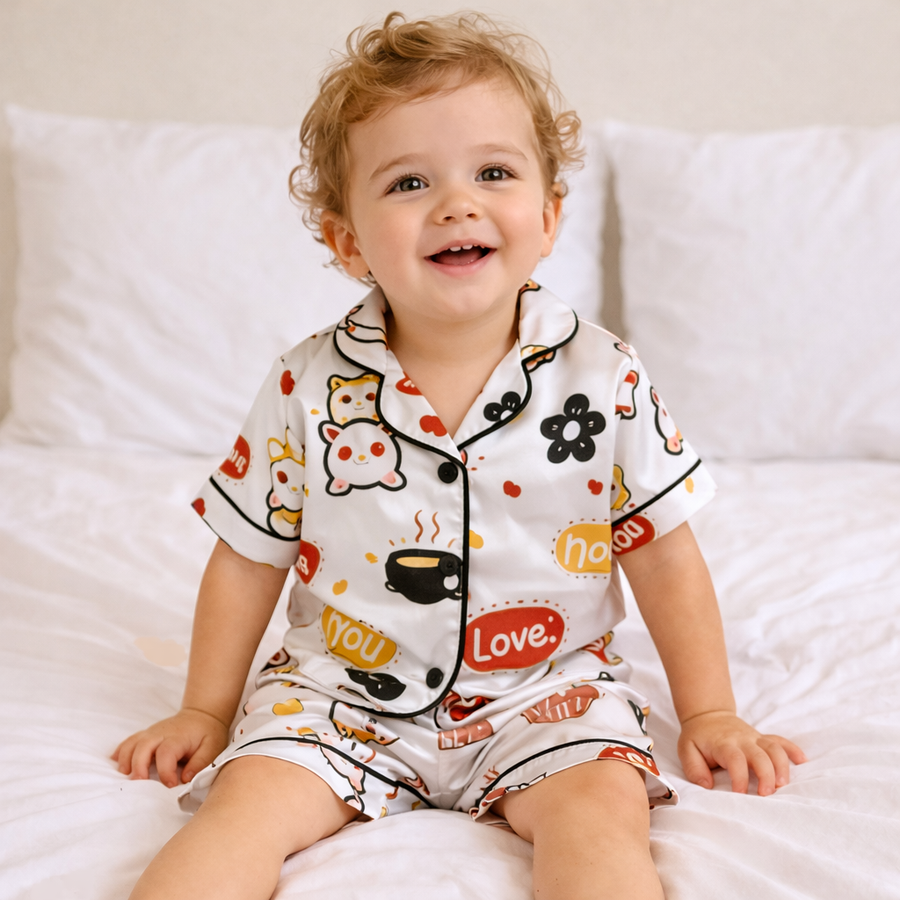 Pyjama Satin Enfant — Motif Animaux Court