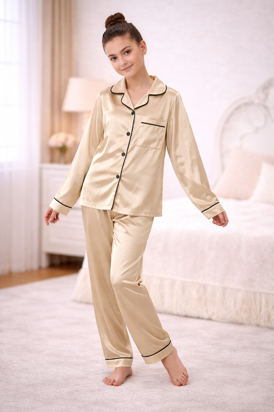 Pyjama Satin Grande Fille — Uni Long