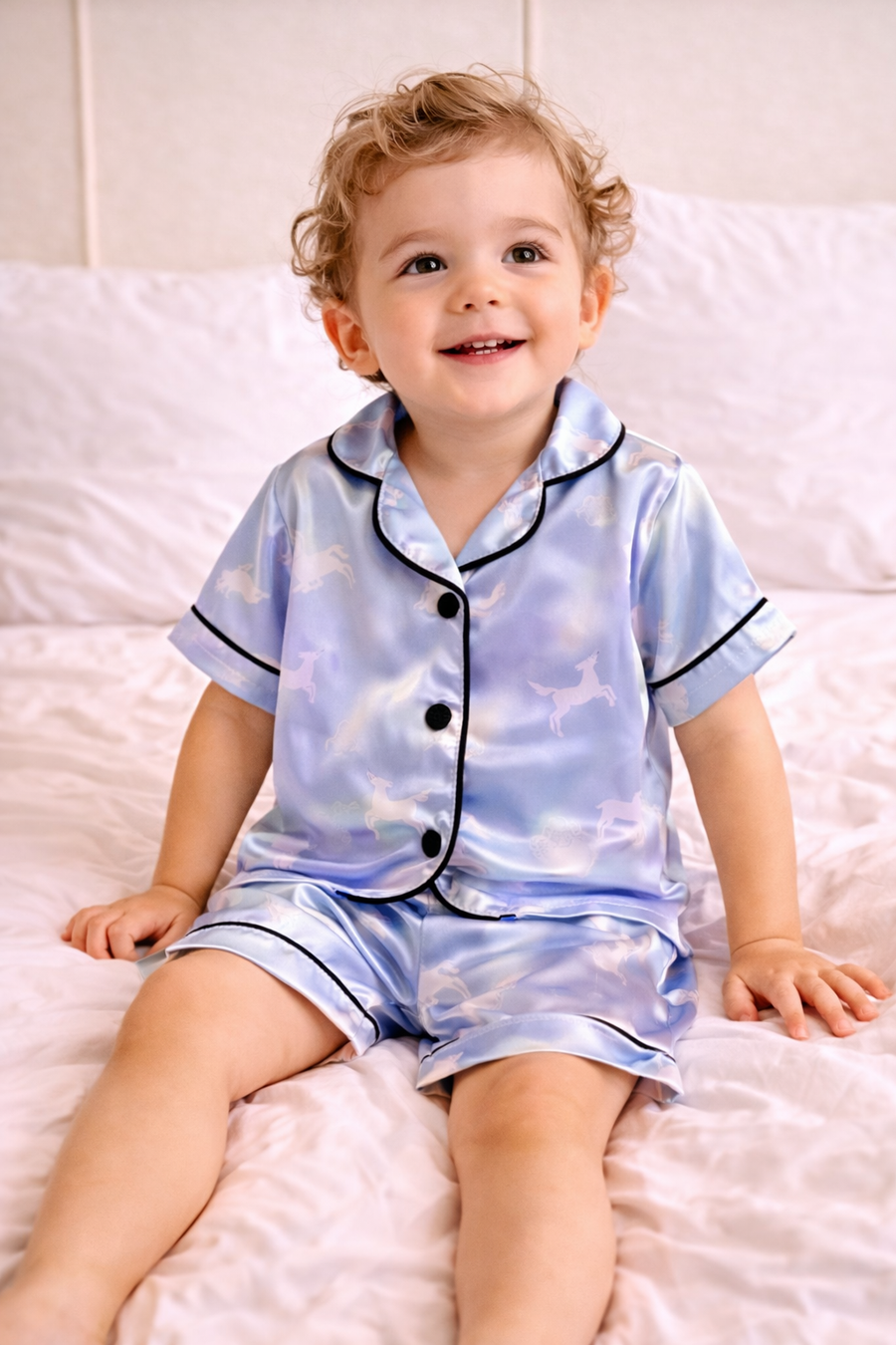 Pyjama Satin Enfant — Motif Arc-en-Ciel Court