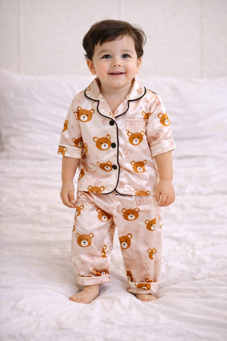 Pyjama Satin Enfant — Motif Oursons Long