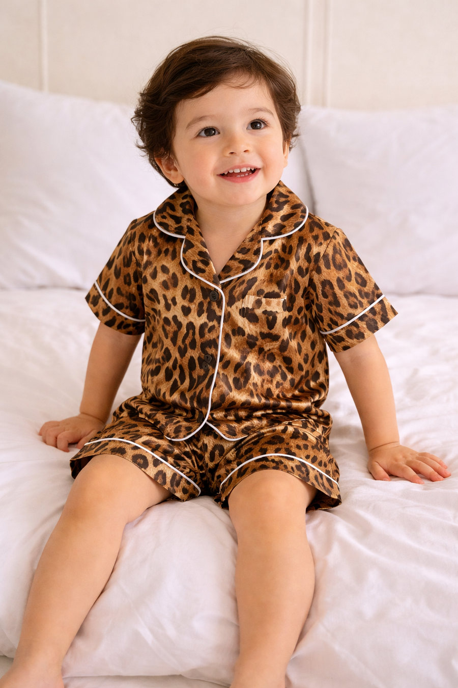Pyjama Satin Enfant — Motif Léopard Court