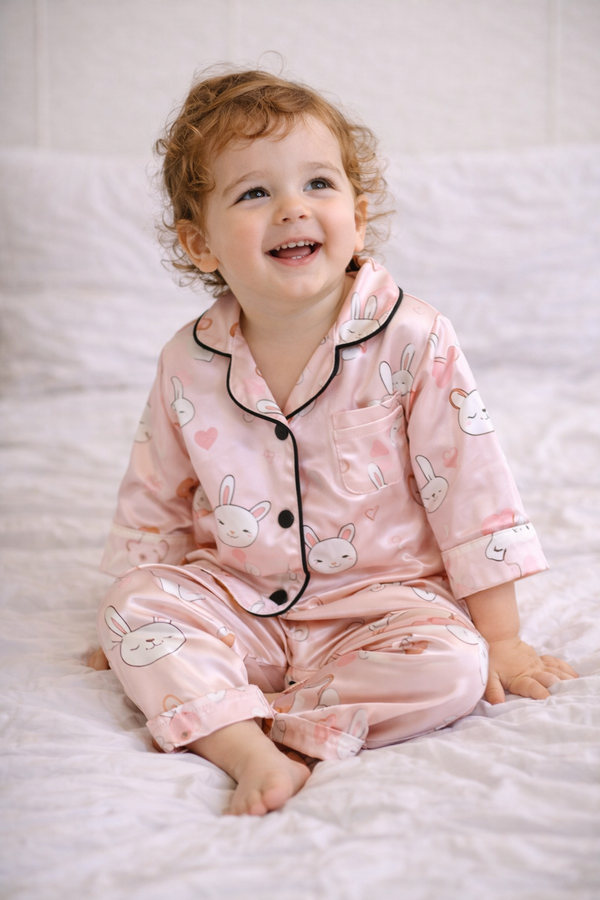 Pyjama Satin Enfant — Uni Long Rose Poudré