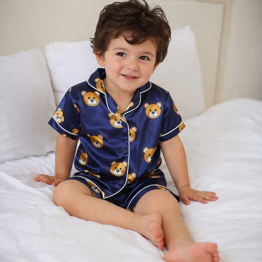 Pyjama Satin Enfant — Motif Oursons Court