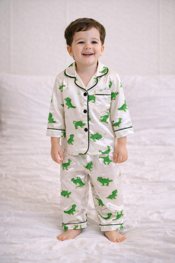 Pyjama Satin Enfant — Motif Dinosaures Long