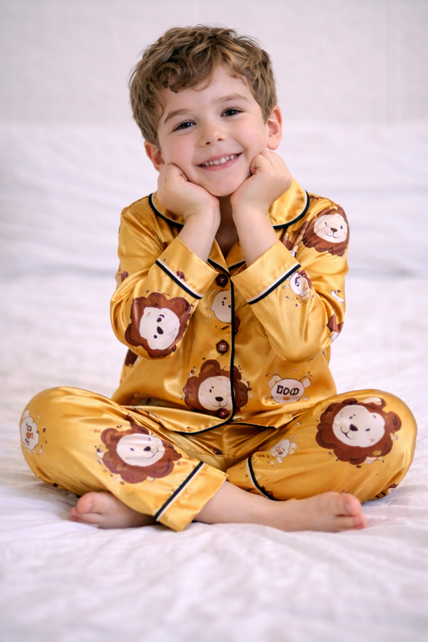 Pyjama Satin Enfant — Motif Lion Long