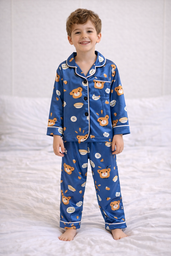 Pyjama Satin Enfant — Motif Étoiles Long