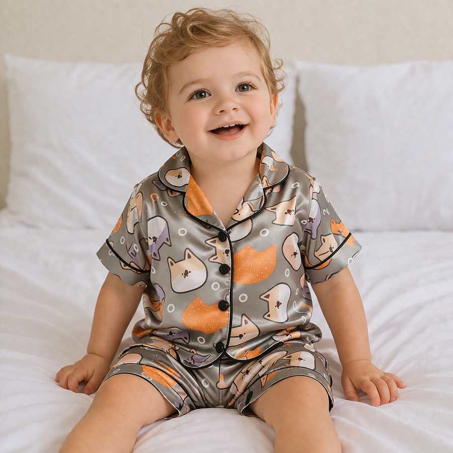 Pyjama Satin Enfant — Motif Mignon Court