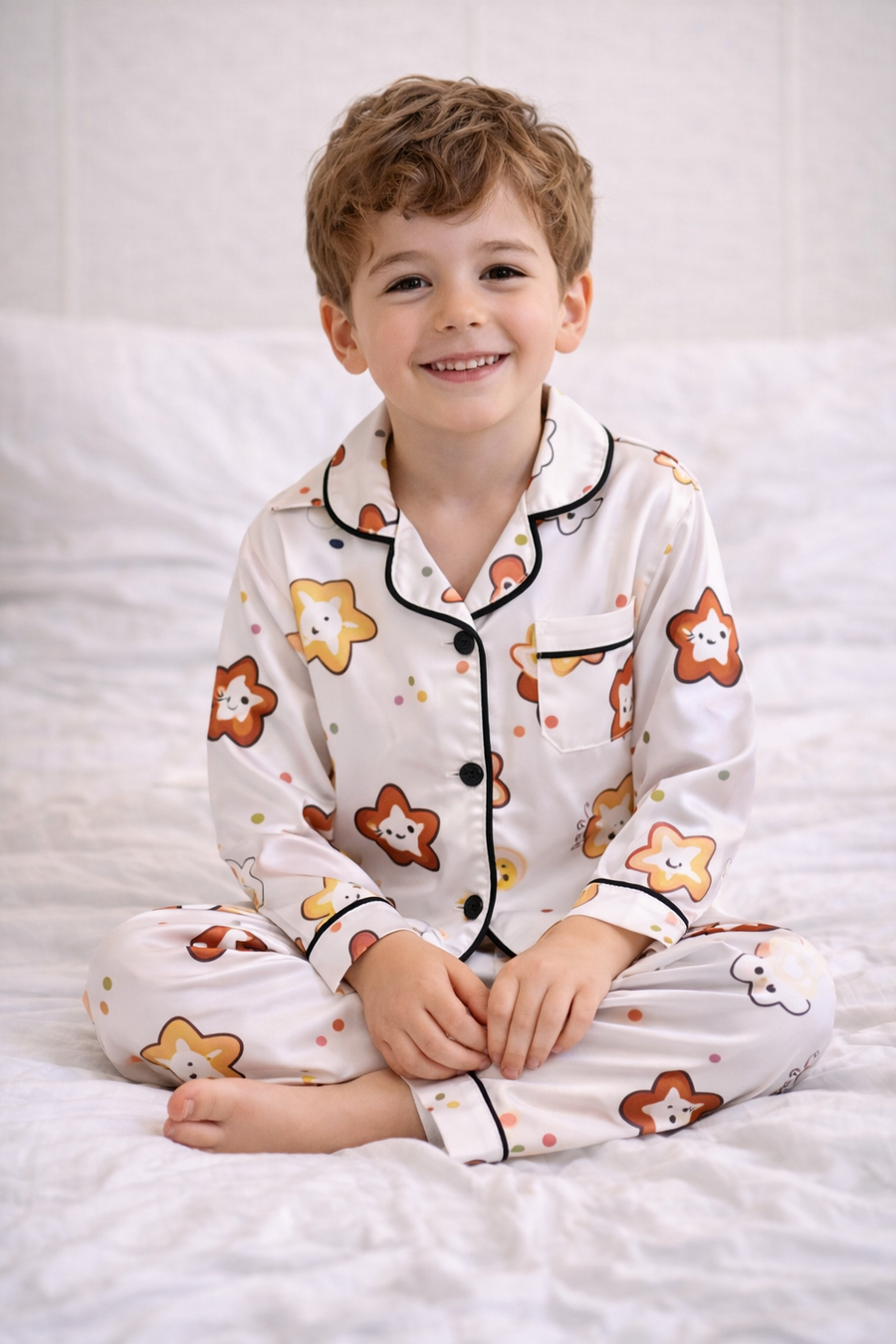Pyjama Satin Enfant — Motif Fleuri Long