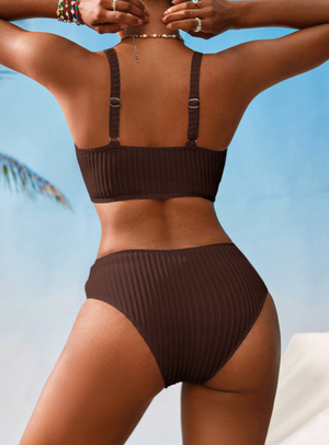 Bikini 2 Pièces — Côtelé Chocolat Taille Haute