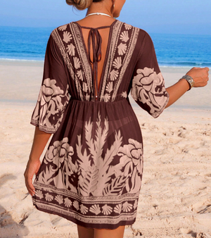 Robe de Plage — Bohème Brodée Chocolat & Beige
