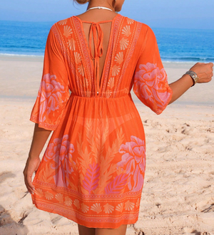 Robe de Plage — Bohème Brodée Orange Soleil
